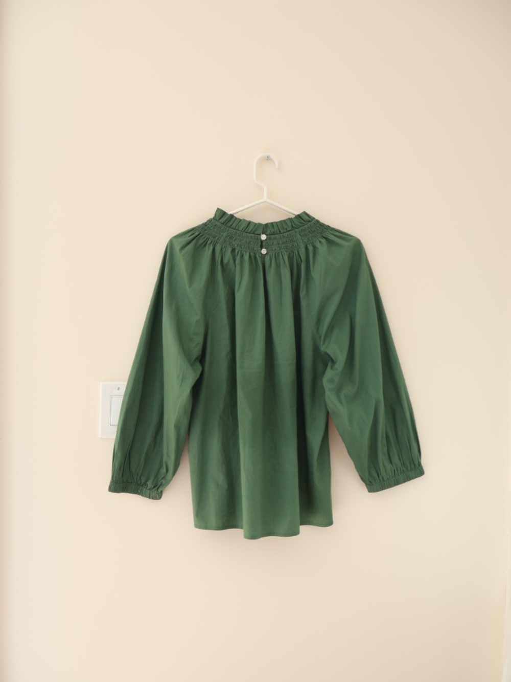 J.Crew Green Cotton Peasant Smocked Neck Long Sleeve Blouse Top Gathered Boho XL - Picture 3 of 8